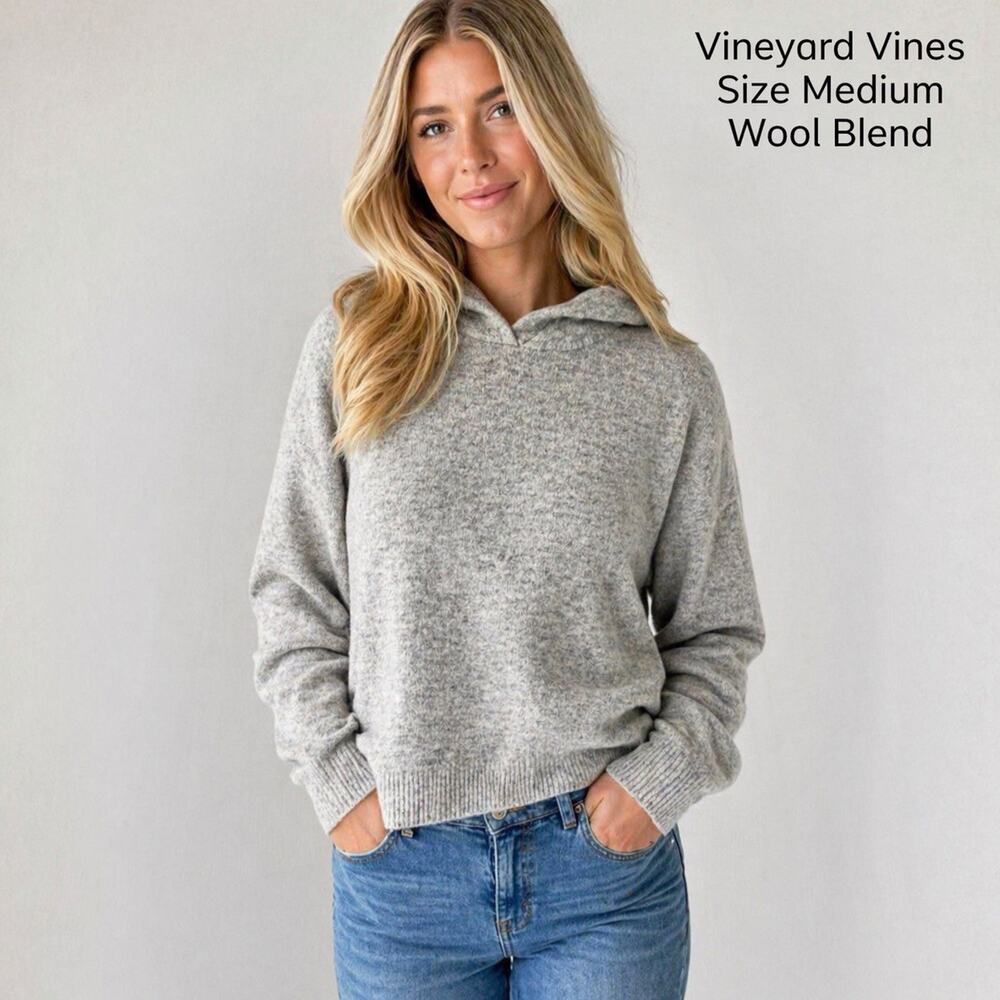 Vineyard Vines Womens Medium Gray Wool Blend Hooded Sweater Pullover Quiet Lux